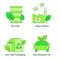 Ecology set collection eco fuel clean factory eco food packaging zero emission car white isolated background with green