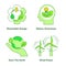 Ecology set collection renewable energy nature awareness save the earth wind power white isolated background with green