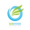 Ecology system - vector logo template concept illustration. Blue water ring and green leaves. Abstract nature sign. Design element