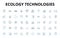 Ecology technologies linear icons set. Solar, Wind, Geothermal, Biomass, Hydroelectric, Carbon-neutral, Composting