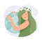 Ecology with Woman Character Tender Embrace Planet Enjoy Sustainable Lifestyle Vector Illustration