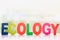 Ecology wooden word against blurred natural background