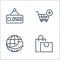 ecommerce line icons. linear set. quality vector line set such as shopping bags, global network, shopping cart