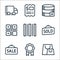 ecommerce line line icons. linear set. quality vector line set such as shopping bag, badge, sale, sold, barcode, qr code, money,