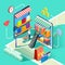 Ecommerce Online Shopping Isometric Design Poster