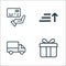 ecommerce and shopping line icons. linear set. quality vector line set such as gift, truck, sort