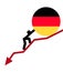 Economic arrow falling down financial crisis. man roll a flag map Germany up.