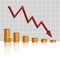 Economic crisis.Covid-19 crisis or Coronavirus impact on ec Business down chart with negative arrow and coin. Vector illustration.