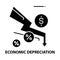 economic depreciation icon, black vector sign with editable strokes, concept illustration