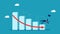 Economic downturn or wrong investment. Businessmen fall on the chart and the stock market plummets