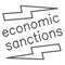 Economic sanctions text with lightning thin line icon, economic sanctions concept, Economic sanction sign on white