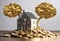 Economic Stability: Gold and Silver Coin House Art