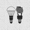 Economical LED illuminated lightbulb and fluorescent light bulb icon isolated on transparent background. Save energy