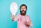 Economy of electricity. bright minded hipster. creative inspiration. light your way. bearded man with bulb. smiling man