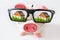 Economy and finance - piggy bank with glasses and dreamed house