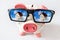 Economy and finance - piggy bank with glasses and dreamed house
