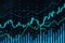 Economy growth, investing and analytics concept with rising up financial chart candlestick, graphs and indicators on dark