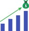 economy with increased sales and revenue bar graph. Icon of growing market and economy. Financial bankruptcy. Infographic of