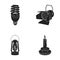 Economy lamp, searchlight, kerosene lamp, candle.Light source set collection icons in black style vector symbol stock