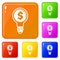 Economy money bulb icons set vector color