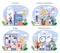 Economy school subject concept set. Student studying economics