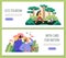 Ecotourism to support conservation web banners set, flat vector illustration.