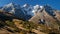 Ecrins National Park with Glacier du Lautaret and Gaspard Peak in autumn. Col du Lautaret, Hautes-Alpes, Alps, France