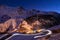 Ecrins National Park and the Village of La Grave illuminated at twilight with La Meije peak. Alps, France