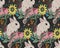 Ector floral seamless pattern with hand drawn flowers and cute r