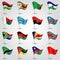 Ector sets of waving flags southern africa on silver pole and red one - icon of african states