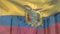 Ecuador flag waving against caucasian senior male health worker wearing surgical gloves at hospital