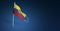 Ecuador mask on dark blue background. Waving flag of Ecuador painted on medical mask on pole. Concept of The banner of the fight