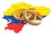 Ecuadorian map with LGBT rainbow rings, 3D rendering