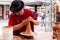 Ecuadorian potter man working on a potter`s wheel