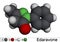 Edaravone molecule. It is used for treatment of amyotrophic lateral sclerosis ALS. Molecular model. 3D rendering