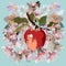 Eden apple on a beautiful floral background for your designs