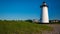 Edgartown`s historical, white lighthouse at dawn