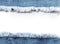 Edge frame of blue denim jeans ripped over white background.