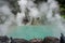 The Edge of Umi Jigoku PondBlue sea water Hell is one of eight Beppu hot spring onsen. the most famous in beppu city in autumn