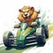 Edgy Caricature: Lion In Green Racing Car