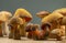 Edible and appetizing wild boletus mushrooms and Suillellus luridus on the table