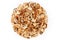 Edible dried mushrooms round pile white background closeup, dry boletus edulis circle heap, chopped brown cap boletus, sliced