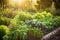 edible landscape with fresh herbs and vegetables, ready for harvest