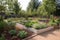 edible landscape with fruit trees, vegetable garden, and berry bushes