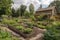 edible landscape with vegetable and fruit trees, berry bushes, and herbs