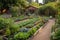 edible landscape with vegetable and fruit trees, berry bushes, and herbs