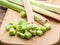 Edible rhubarb stalks.