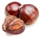 Edible sweet chestnuts with roasted chestnuts isolated on white background