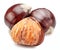 Edible sweet chestnuts with roasted chestnuts isolated on white background