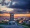 Edinburgh against sunset with Calton Hill in Scotland